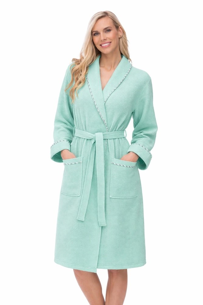 Chalatas moterims medvilninis, vaflinis - žalias