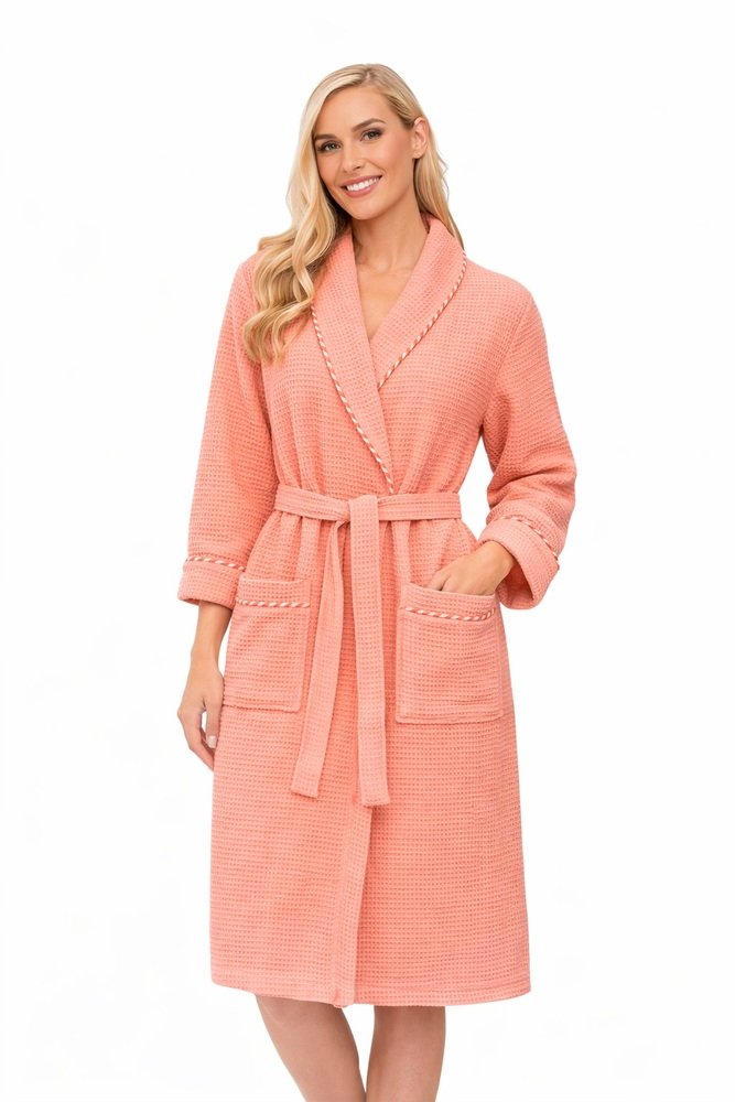 Chalatas moterims medvilninis, vaflinis - oranžinis