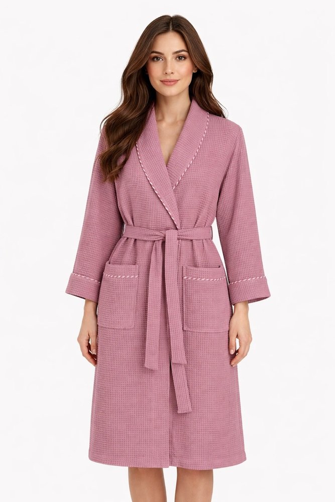 Chalatas moterims medvilninis, vaflinis - pelenų rožė