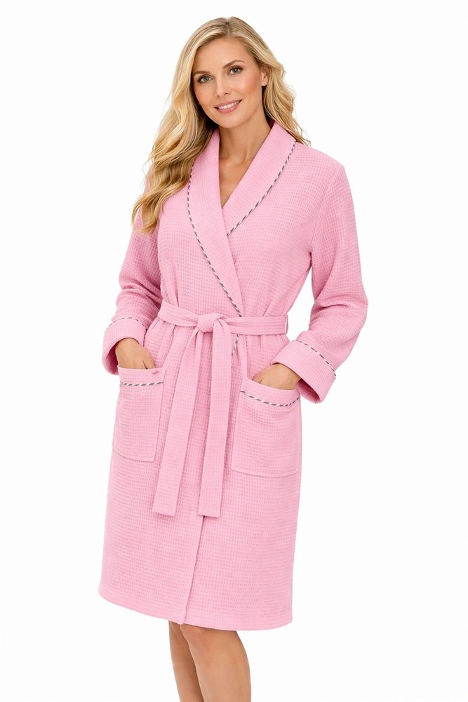 Chalatas moterims medvilninis, vaflinis - rožinis