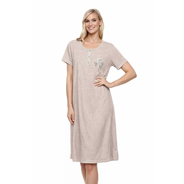 Naktiniai medvilniniai moterims, juostuoti rožiniai