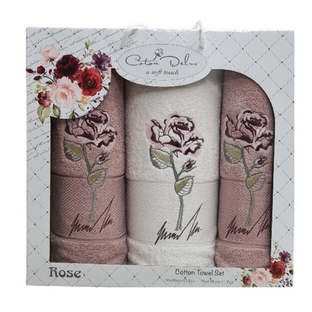 Frotinių rankšluosčių rinkinys Rose, 3 vnt.