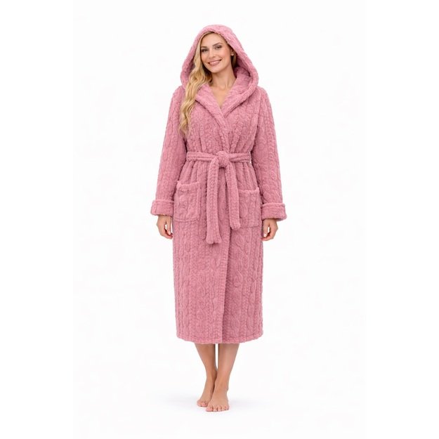 Chalatas su kapišonu moterims, rožinis