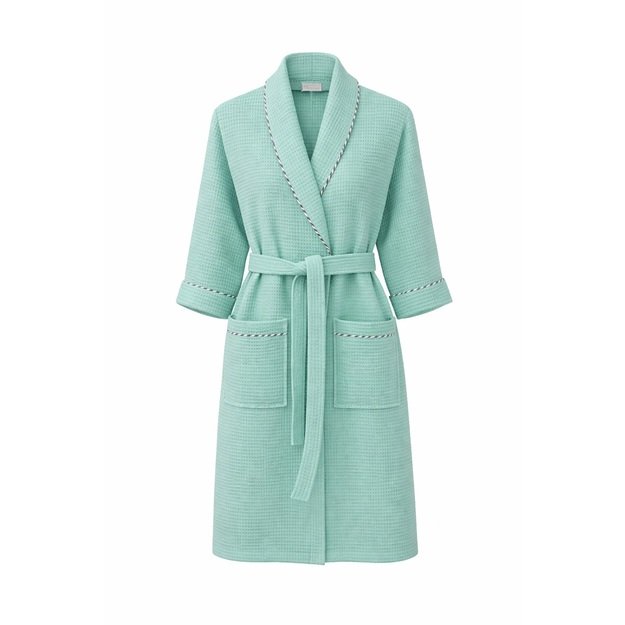 Chalatas moterims medvilninis, vaflinis - žalias 1