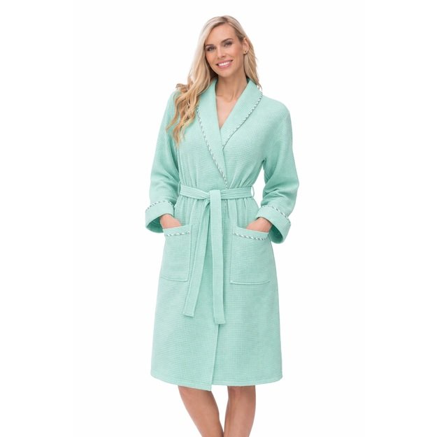 Chalatas moterims medvilninis, vaflinis - žalias