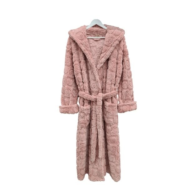 Chalatas su kapišonu moterims, šviesiai rožinis 2