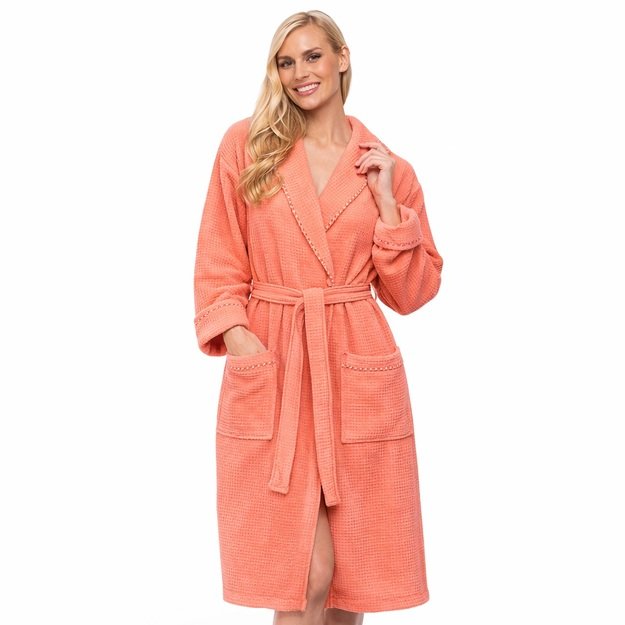 Chalatas moterims medvilninis, vaflinis - oranžinis