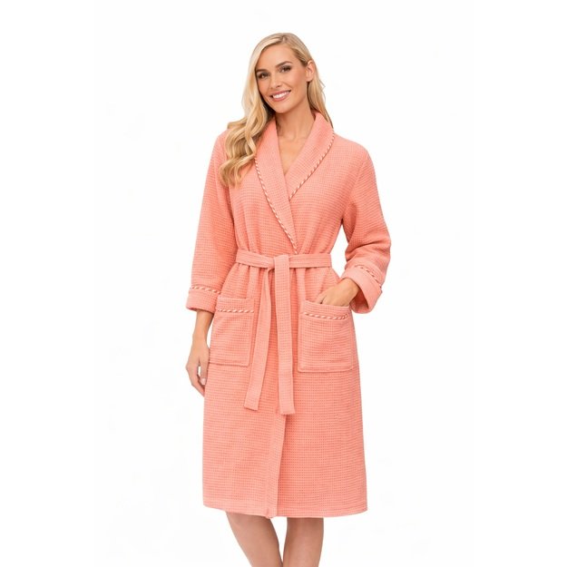 Chalatas moterims medvilninis, vaflinis - oranžinis