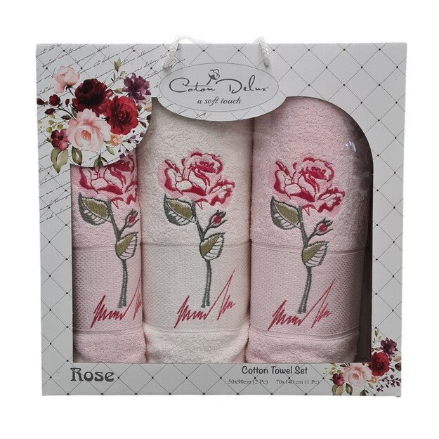 Frotinių rankšluosčių rinkinys Rose, 3 vnt.